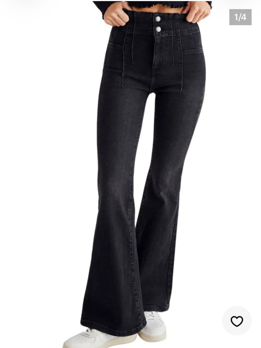 Free People Black High-Rise Flare Wide Leg Jeans